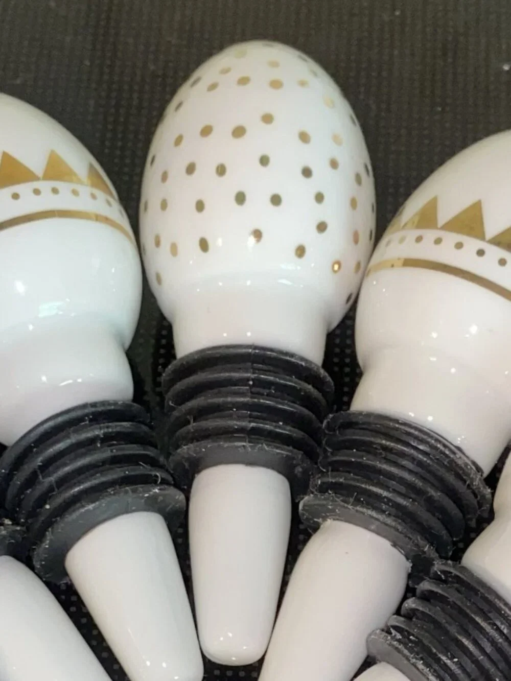 Wine Bottle Stopper-White Glazed Porcelain Egg w/Gold Polka Dots, by Threshold